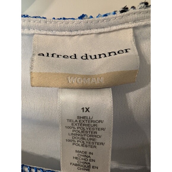 Alfred Dunner Woman 1X Top Blue White Black Abstract Geometric Textured Knit - Picture 2 of 11